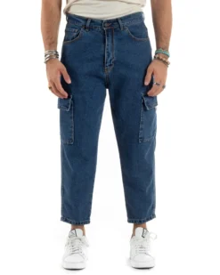 Jeans Uomo Cargo Loose Fit Pantaloni Tasconi Denim Medio BlackSunday-JS1048A