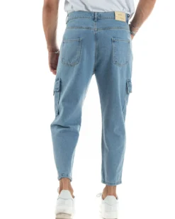 Jeans Uomo Cargo Straight Fit Pantaloni Tasconi Denim Chiaro BlackSunday-JS1041A
