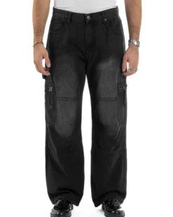 Jeans Uomo Carpenter Cargo Tasconi Baggy Nero JS1162A
