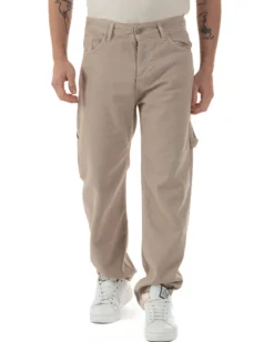 Jeans Uomo Carpenter Worker Pantaloni Baggy Cargo Comodo Fondo Largo Ampio Tinta Unita Beige GIOSAL-JS1088A