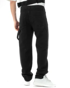 Jeans Uomo Carpenter Worker Pantaloni Baggy Cargo Comodo Fondo Largo Ampio Tinta Unita Nero GIOSAL-JS1089A