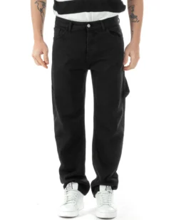 Jeans Uomo Carpenter Worker Pantaloni Baggy Cargo Comodo Fondo Largo Ampio Tinta Unita Nero GIOSAL-JS1089A