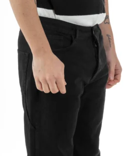 Jeans Uomo Carpenter Worker Pantaloni Baggy Cargo Comodo Fondo Largo Ampio Tinta Unita Nero GIOSAL-JS1089A