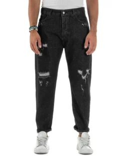 Jeans Uomo Cinque Tasche Regular Fit Rotture Basic Nero JS1125A