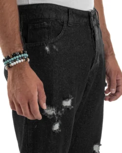 Jeans Uomo Cinque Tasche Regular Fit Rotture Basic Nero JS1125A
