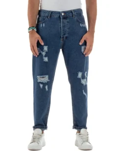 Jeans Uomo Cinque Tasche Regular Fit Rotture Basic Scuro JS1124A