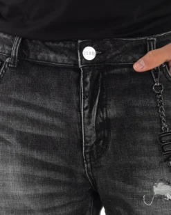 Jeans uomo cinque tasche slim fit sfumato rotture denim nero ICON IUD025
