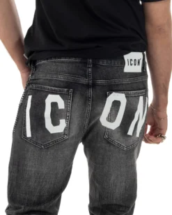 Jeans uomo cinque tasche slim fit sfumato rotture denim nero ICON IUD025