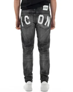 Jeans uomo cinque tasche slim fit sfumato rotture denim nero ICON IUD025