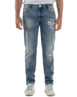 Jeans uomo cinque tasche slim fit sfumato rotture denim chiaro ICON IUD011
