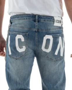 Jeans uomo cinque tasche slim fit sfumato rotture denim chiaro ICON IUD011