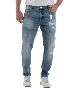 Jeans uomo cinque tasche slim fit sfumato rotture denim chiaro ICON IUD011