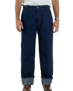 Jeans Uomo Gurkha Pants Baggy Pantaloni Fibbie Denim Scuro Berna M-252122
