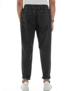 Jeans Uomo Jogger Taglio Ginocchio Basic Pantalaccio Loose Fit Denim Nero JS1132A