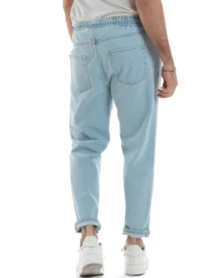 Jeans Uomo Jogger Taglio Ginocchio Basic Pantalaccio Loose Fit Denim Medio JS1112A