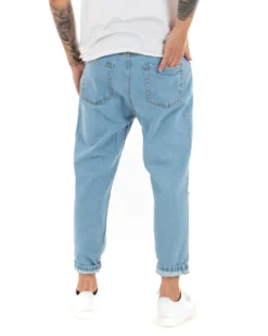 Jeans Uomo Jogger Taglio Ginocchio Basic Pantalaccio Loose Fit Denim Medio P4079A