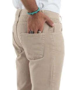 Jeans Uomo Loose Fit Pantaloni Cotone Casual Basic Beige JS1113A