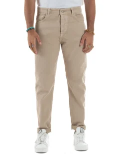 Jeans Uomo Loose Fit Pantaloni Cotone Casual Basic Beige JS1113A