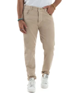 Jeans Uomo Loose Fit Pantaloni Cotone Casual Basic Beige JS1113A