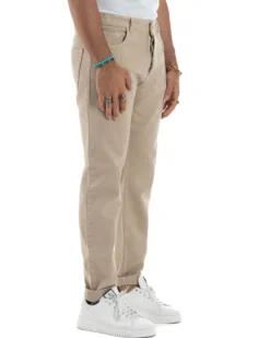 Jeans Uomo Loose Fit Pantaloni Cotone Casual Basic Beige JS1113A