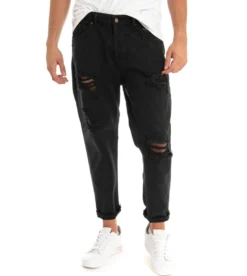 Jeans uomo loose fit pantaloni con rotture casual basic nero GIOSAL-P3278A