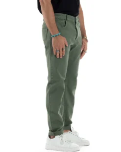 Jeans Uomo Loose Fit Pantaloni Cotone Casual Basic Verde JS1114A