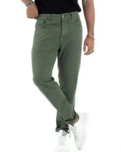 Jeans Uomo Loose Fit Pantaloni Cotone Casual Basic Verde JS1114A