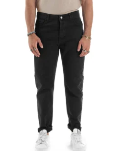 Jeans Uomo Loose Fit Pantaloni Cotone Casual Basic Nero JS1116A