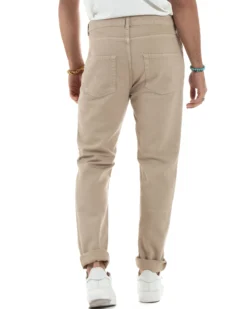 Jeans Uomo Loose Fit Pantaloni Con Rotture Casual Basic Beige JS1107A