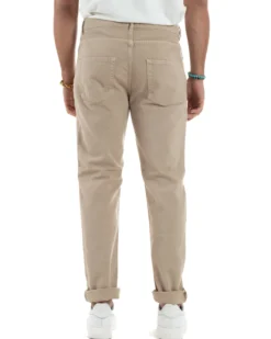 Jeans Uomo Loose Fit Pantaloni Con Rotture Casual Basic Beige JS1107A