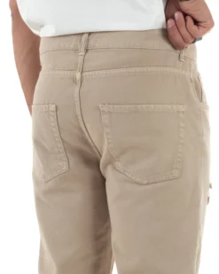 Jeans Uomo Loose Fit Pantaloni Con Rotture Casual Basic Beige JS1107A