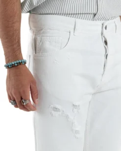 Jeans Uomo Loose Fit Pantaloni Con Rotture Casual Basic Bianco JS1108A