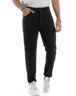 Jeans Uomo Loose Fit Pantaloni Con Rotture Casual Basic Nero JS1109A