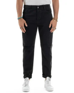 Jeans Uomo Loose Fit Pantaloni Con Rotture Casual Basic Nero JS1109A