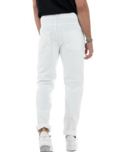 Jeans Uomo Loose Fit Pantaloni Cotone Casual Basic Bianco JS1115A