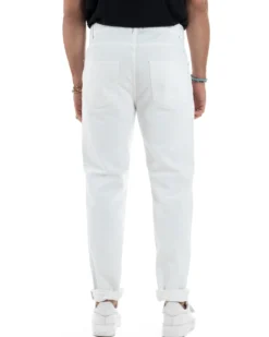 Jeans Uomo Loose Fit Pantaloni Cotone Casual Basic Bianco JS1115A