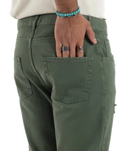 Jeans Uomo Loose Fit Pantaloni Con Rotture Casual Basic Verde JS1110A