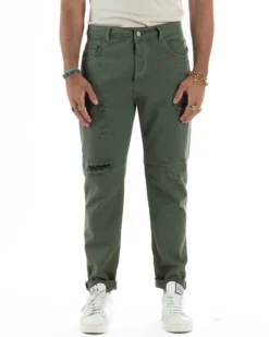 Jeans Uomo Loose Fit Pantaloni Con Rotture Casual Basic Verde JS1110A