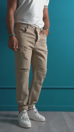 Jeans Uomo Loose Fit Pantaloni Con Rotture Casual Basic Verde JS1110A