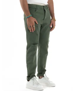 Jeans Uomo Loose Fit Pantaloni Con Rotture Casual Basic Verde JS1110A