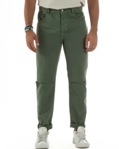 Jeans Uomo Loose Fit Pantaloni Taglio Ginocchio Casual Basic Verde JS1136A