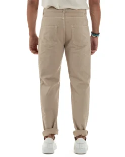 Jeans Uomo Loose Fit Pantaloni Taglio Ginocchio Casual Basic Beige JS1134A