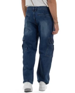 Jeans Uomo Pantaloni Cargo Denim Scuro Baggy Fit JS1155A