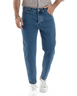 Jeans uomo pantaloni cinque tasche regular fit basic denim scuro GIOSAL-JS1075A