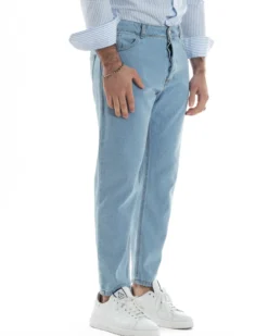 Jeans Uomo Pantaloni Cinque Tasche Regular Fit Basic Denim Medio JS1074A