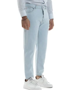 Jeans Uomo Pantaloni Cinque Tasche Regular Fit Basic Denim Chiaro JS1073A