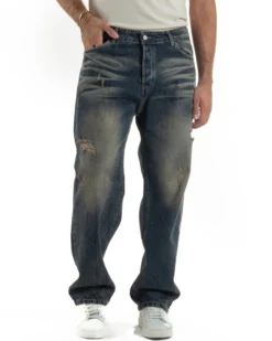 Jeans Uomo Pantaloni Denim Sfumato Sabbiato Baggy Fit JS1159A