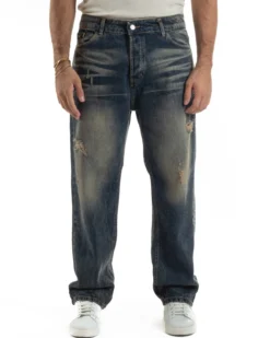 Jeans Uomo Pantaloni Denim Sfumato Sabbiato Baggy Fit JS1159A