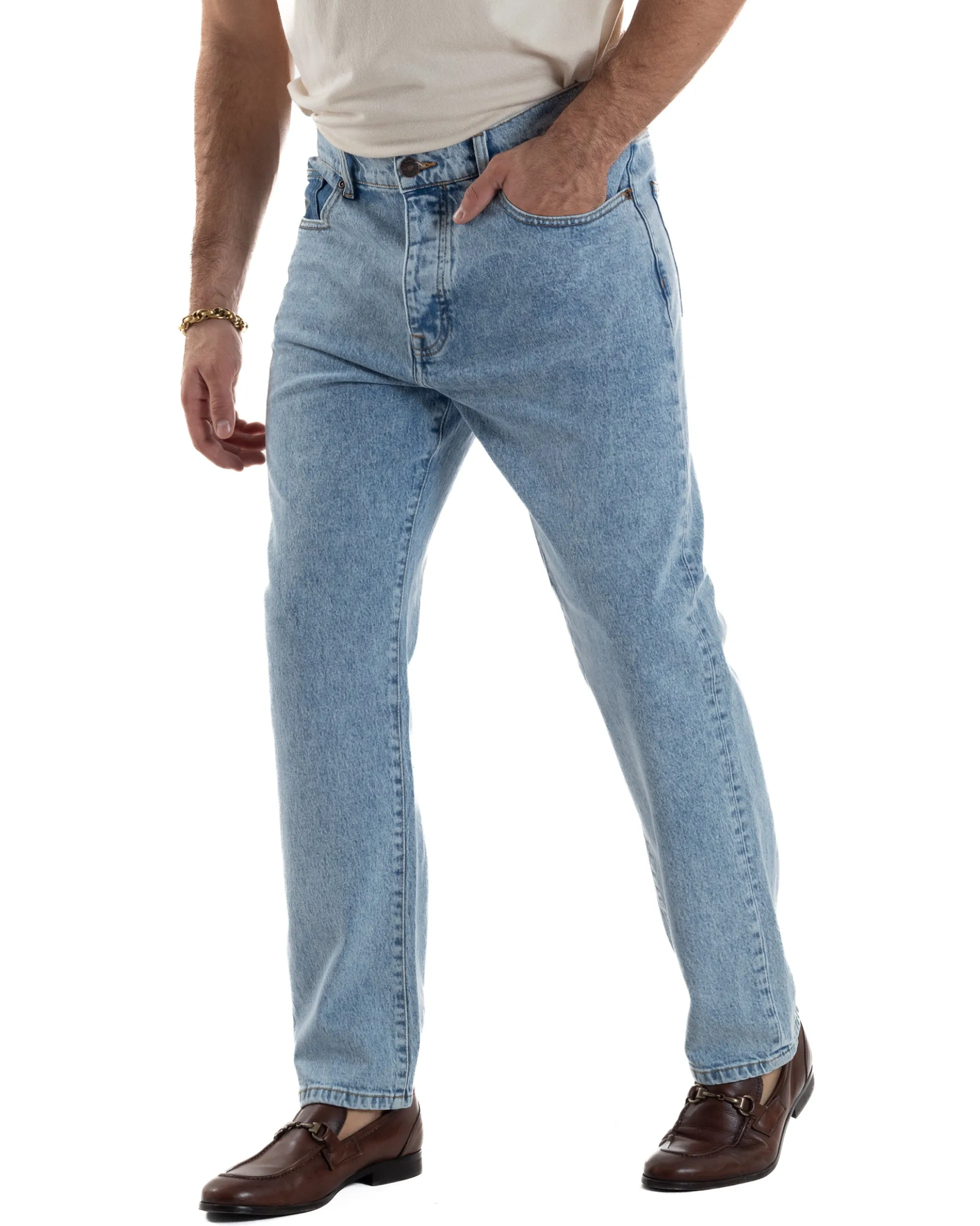 Jeans Uomo Pantaloni Regular Fit Basic Denim Chiaro Over-D OC1F2W5D21