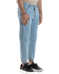 Jeans Uomo Pantaloni Regular Fit Basic Taglio Al Ginocchio Denim Medio JS1100A